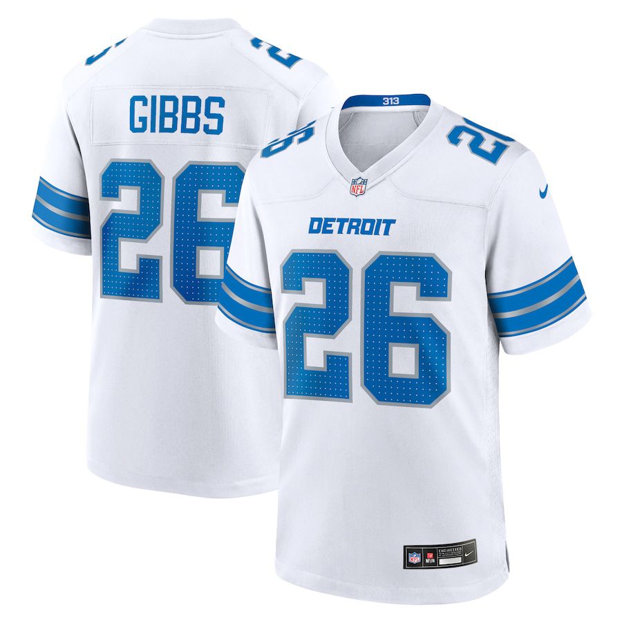 Men Detroit Lions #26 Jahmyr Gibbs Nike White Game NFL Jersey